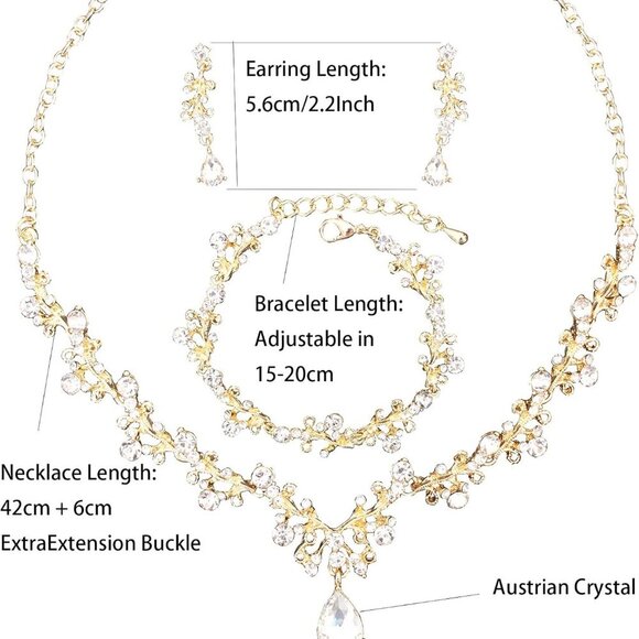 Elegant White-Gold Austrian Crystal Jewelry Set for Special Occasions - Picture 2 of 7